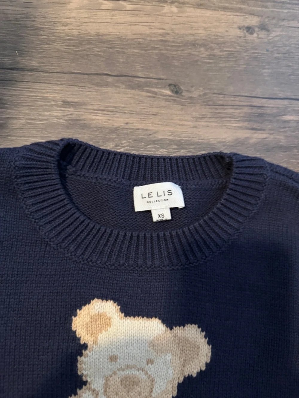 Le Lis Navy Sweater with Beige Teddy and Red Bow - Picture 2 of 4